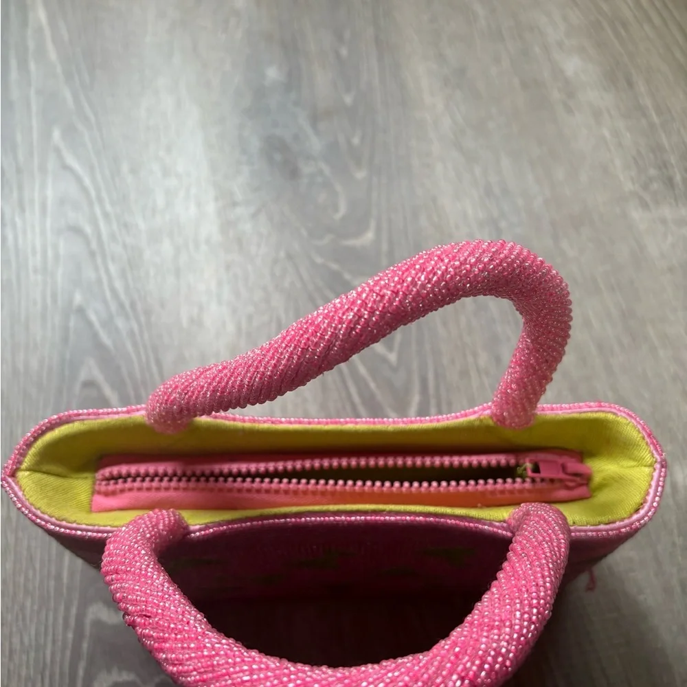 Pink Beaded Cocktail Motif Top-Handle Bag